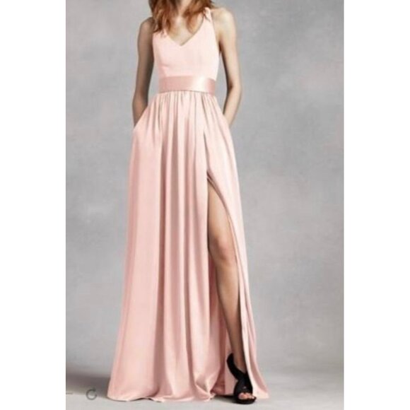 White by Vera Wang Womens V Neck Halter Gown Petal Blush VW360214 size 12 - Picture 1 of 13